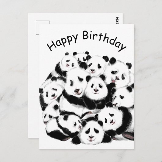 Happy Birthday Card Pandas Family Happy Hug Briefkaart (Voorkant / Achterkant)