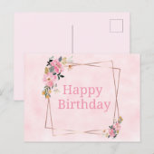 Happy Birthday Card - Pink Flowers Briefkaart (Voorkant / Achterkant)