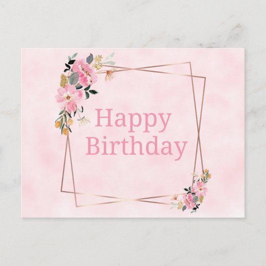 Happy Birthday Card - Pink Flowers Briefkaart (Voorkant)