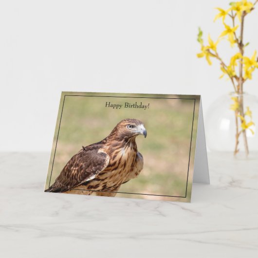 Happy Birthday Card Red-Tailed Hawk Kaart (Gele Bloem)
