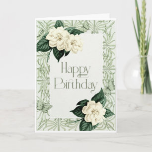 Happy Birthday Card Sage Green en Ivory Florals Kaart