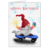 Happy Birthday Card Skater Gnome met Gifts (Voorkant)