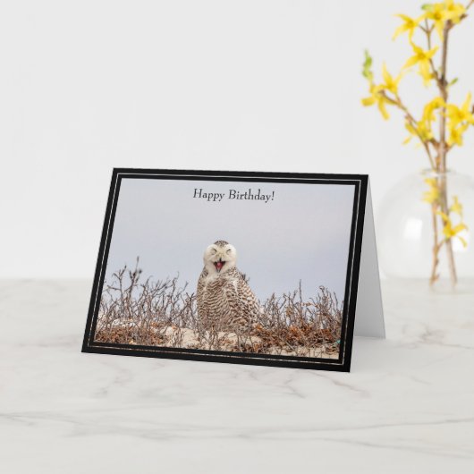 Happy Birthday Card Snowy Owl Kaart (Gele Bloem)