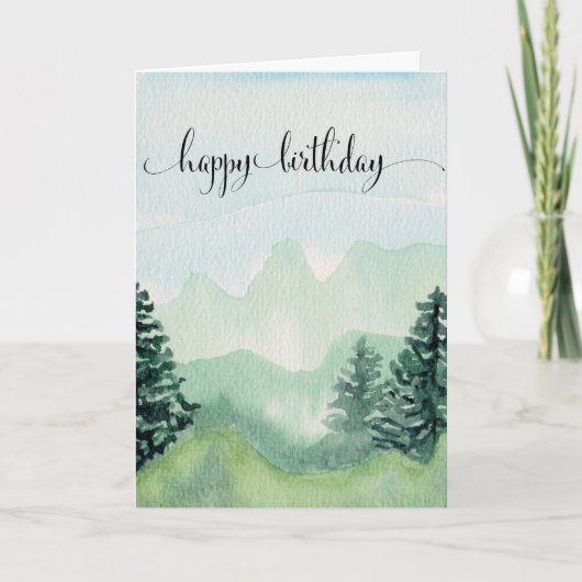 Happy Birthday Card voor hem, Waterverf Mountains Kaart (Voorkant)