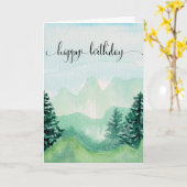 Happy Birthday Card voor hem, Waterverf Mountains Kaart (Gele Bloem)