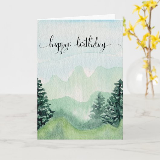 Happy Birthday Card voor hem, Waterverf Mountains Kaart (Gele Bloem)