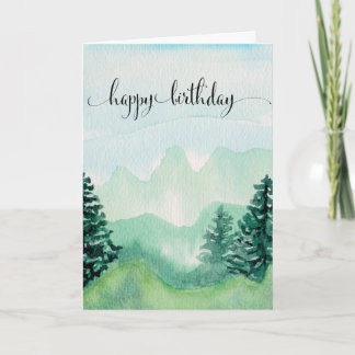 Happy Birthday Card voor hem, Waterverf Mountains Kaart