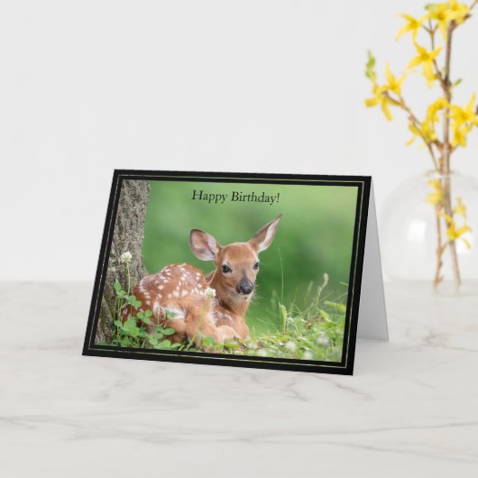 Happy Birthday Card White-Getailed Deer Fawn Kaart (Gele Bloem)