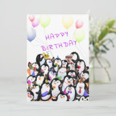 Happy Birthday Card with Happy Penguins Party (Staand voorkant)
