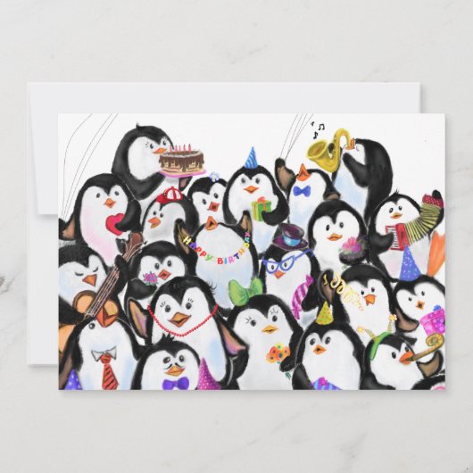 Happy Birthday Card with Happy Penguins Party (Achterkant)