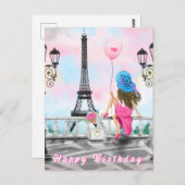 Happy Birthday Card Woman in Paris Eiffel Tower Briefkaart (Voorkant / Achterkant)