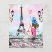 Happy Birthday Card Woman in Paris Eiffel Tower Briefkaart (Voorkant)