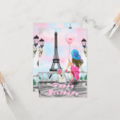 Happy Birthday Card Woman in Paris Eiffel Tower Kaart (Voorkant / Achterkant in situ)