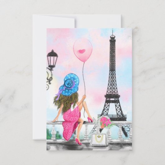 Happy Birthday Card Woman in Paris Eiffel Tower Kaart (Achterkant)