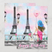 Happy Birthday Card Woman met ballon in Parijs (Voorkant / Achterkant)