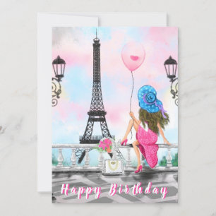 Happy Birthday Card Woman met ballon in Parijs