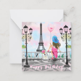 Happy Birthday Card Woman met ballon in Parijs Notitiekaartje
