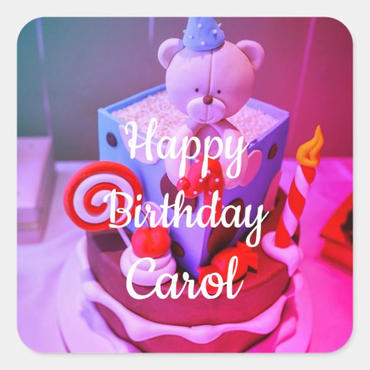 Happy Birthday Carol Vierkante Sticker (Voorkant)