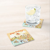 Happy Birthday Cartoon California Square Onderzett Kartonnen Onderzetters (Insitu)
