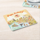 Happy Birthday Cartoon California Square Onderzett Kartonnen Onderzetters (Schuin)