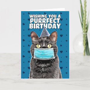 Happy Birthday Cartoon Cat in Face Mask Feestdagen Kaart