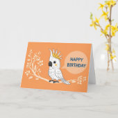 Happy Birthday Cartoon Cockatoo Parrot Kaart (Gele Bloem)