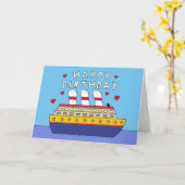 Happy Birthday Cartoon Cruise Ship Humor Kaart (Gele Bloem)