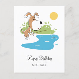 Happy Birthday Cartoon Cute Dog Puppy Vist Briefkaart