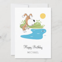 Happy Birthday Cartoon Cute Dog Puppy Vist Kaart