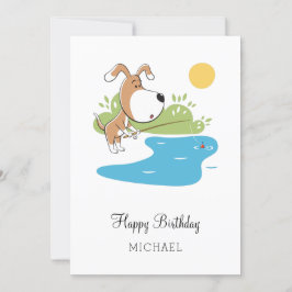 Happy Birthday Cartoon Cute Dog Puppy Vist Kaart