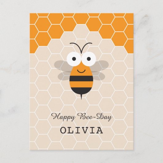 Happy Birthday Cartoon Cute Honey Bee Honeycomb Briefkaart (Voorkant)