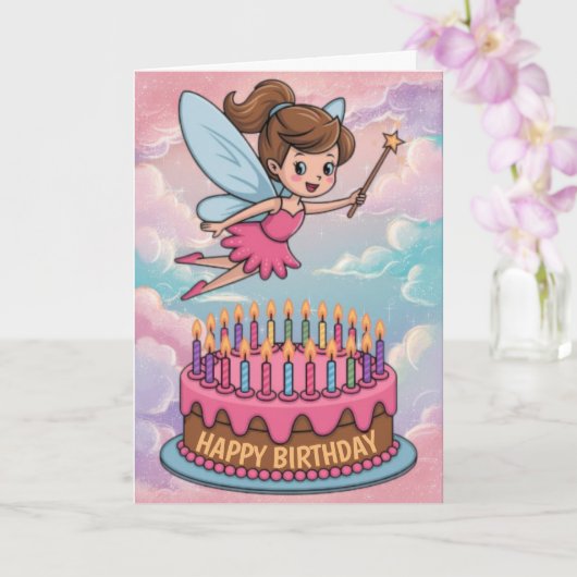Happy Birthday Cartoon Fairy Kaart (Orchidee)
