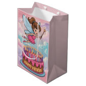 Happy Birthday Cartoon Fairy Medium Cadeauzakje (Voorkant Gekanteld)