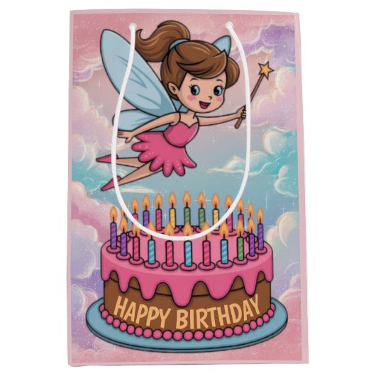 Happy Birthday Cartoon Fairy Medium Cadeauzakje (Voorkant)