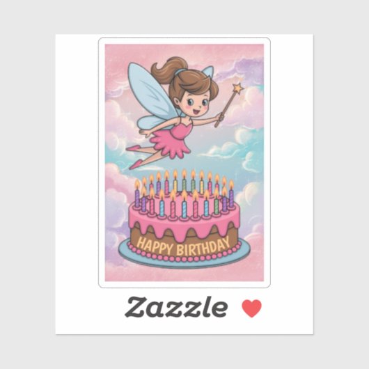 Happy Birthday Cartoon Fairy Sticker (Vel)