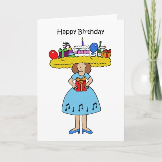 Happy Birthday Cartoon Lady in het Pet van de Fabu Kaart (Voorkant)