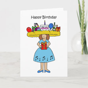 Happy Birthday Cartoon Lady in het Pet van de Fabu Kaart