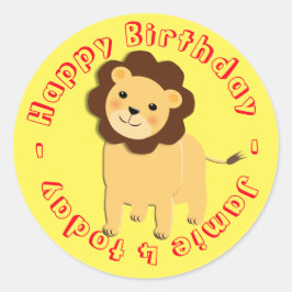 Happy Birthday Cartoon Oerwoud Lion gepersonalisee Ronde Sticker