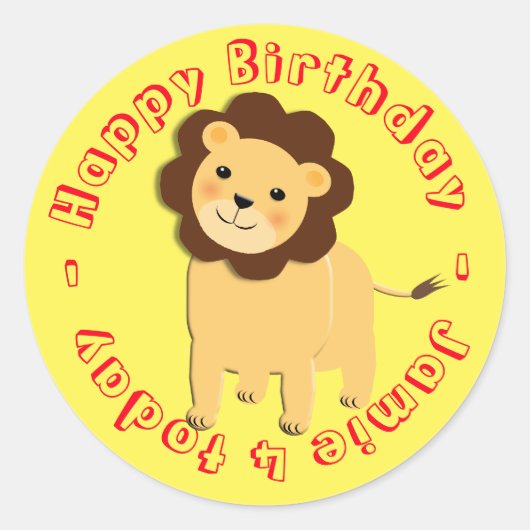 Happy Birthday Cartoon Oerwoud Lion gepersonalisee Ronde Sticker (Voorkant)