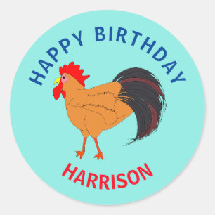 Happy Birthday Cartoon Rooster Ronde Sticker