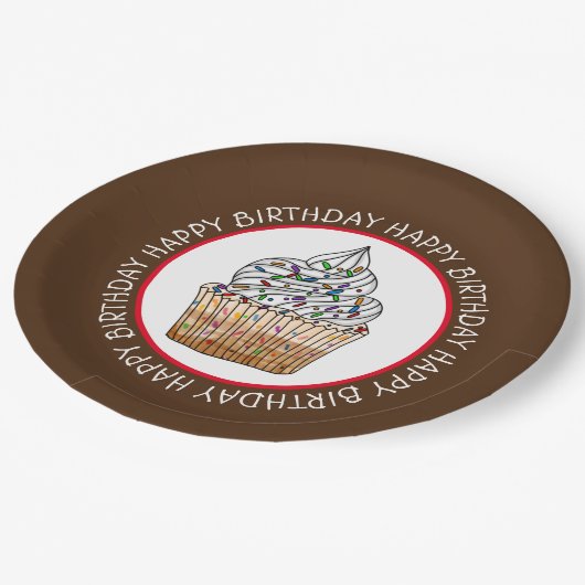 Happy Birthday Cartoon Vanilla Cupcake Papieren Bordje (Gekanteld)