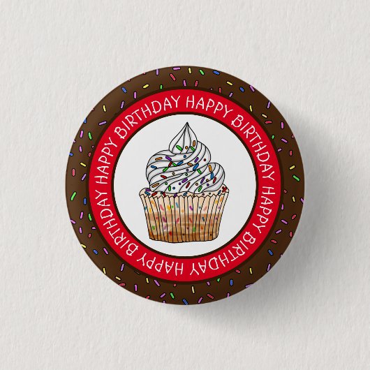 Happy Birthday Cartoon Vanilla Cupcake Ronde Button 3,2 Cm (Voorkant)