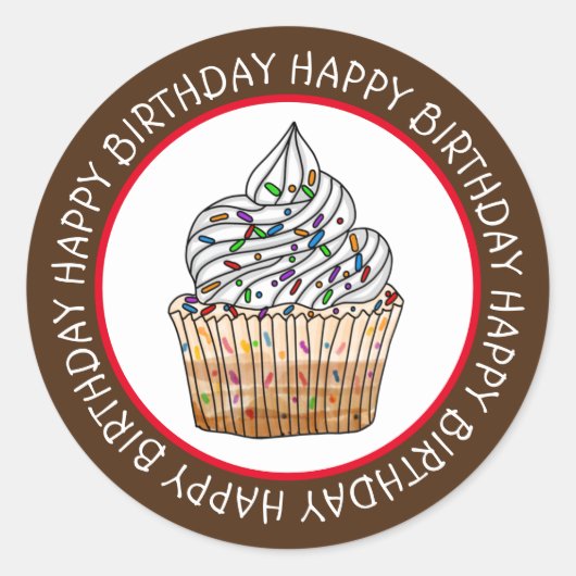 Happy Birthday Cartoon Vanilla Cupcake Ronde Sticker (Voorkant)