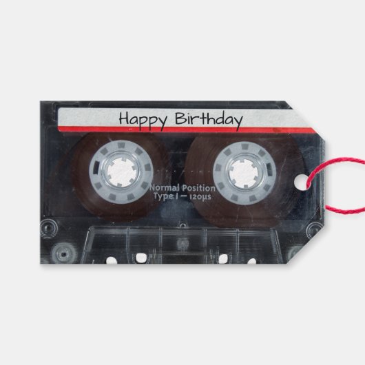 Happy Birthday Cassettebandje Cadeaulabel (Voorkant (Horizontaal))