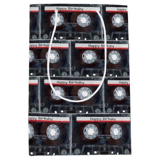 Happy Birthday Cassettebandje Medium Cadeauzakje (Voorkant)