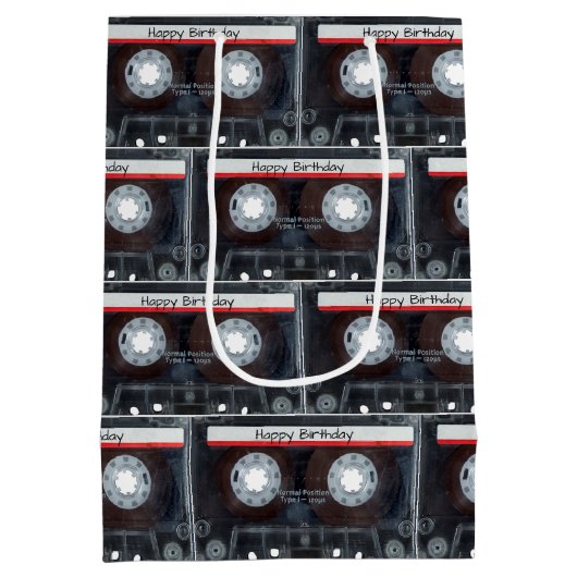 Happy Birthday Cassettebandje Medium Cadeauzakje (Achterkant)