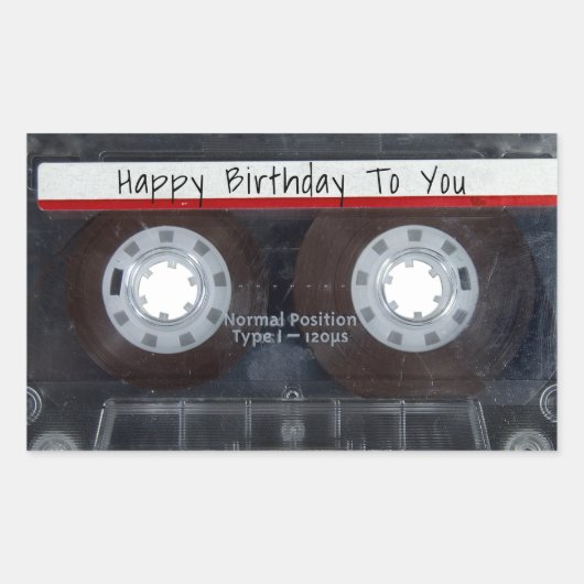 Happy Birthday Cassettebandje Rechthoekige Sticker (Voorkant)