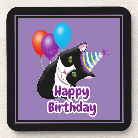 Happy Birthday Cat Bier Onderzetter (Voorkant)