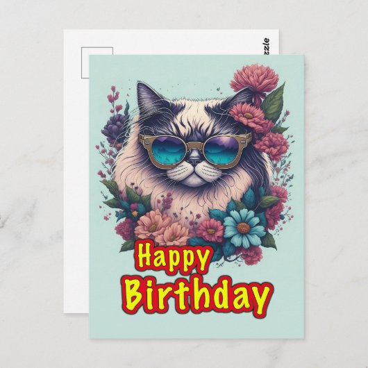 Happy Birthday Cat Briefkaart (Voorkant / Achterkant)
