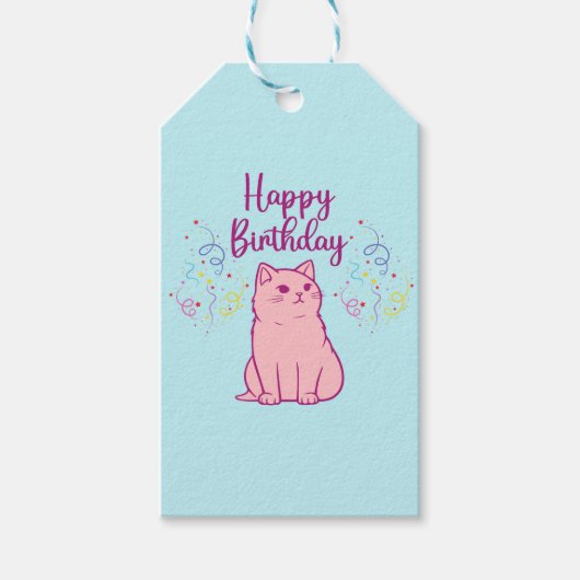 Happy Birthday Cat Cadeaulabel (Voorkant)